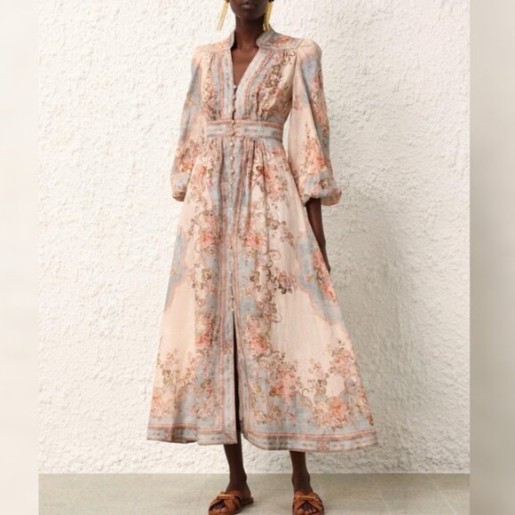 Zimmermann  august plunge linen midi dress - Picture 1 of 15